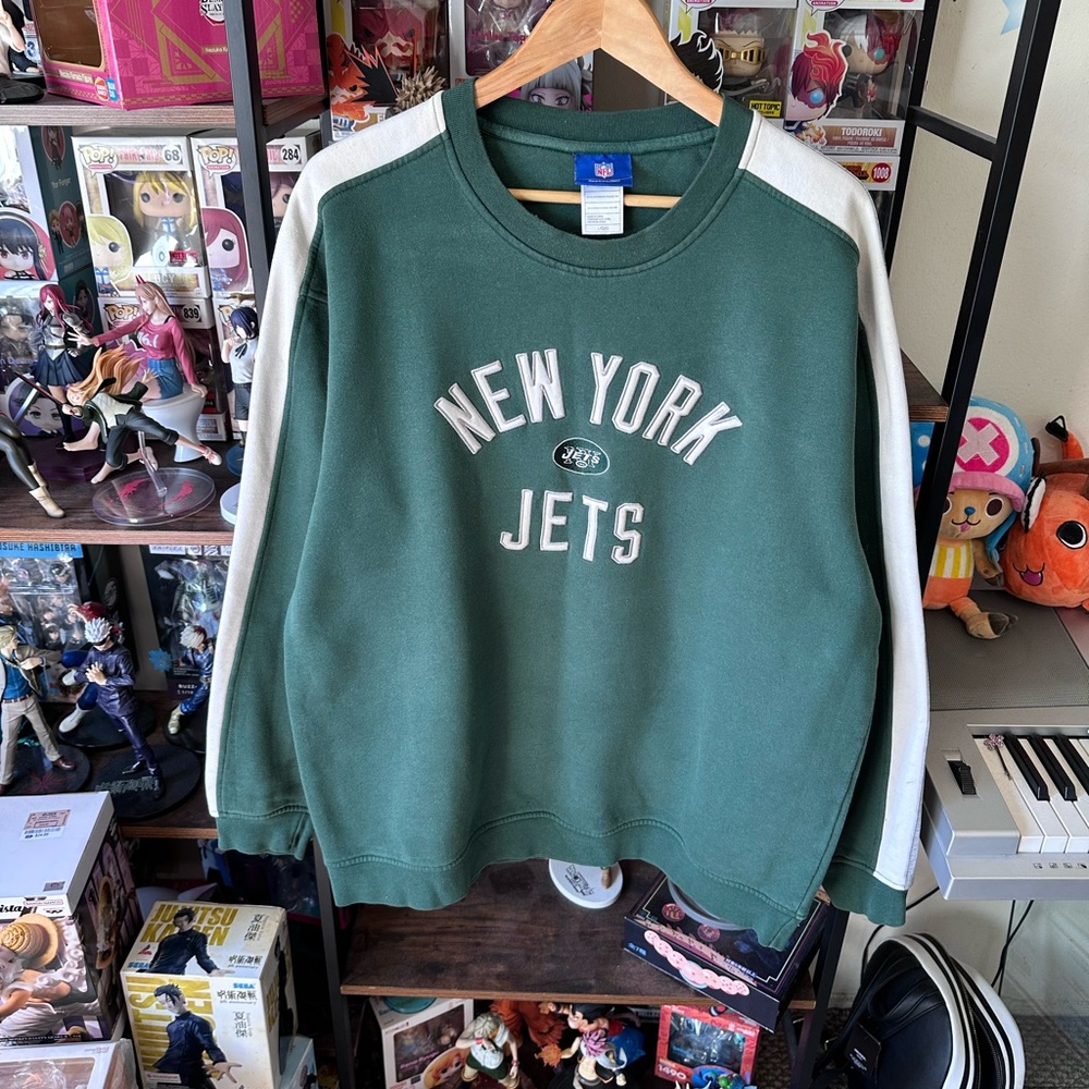 Vintage Reebok New York Jets Heavyweight Crewneck Sweatshirt L Green